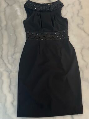 Roulette Black Beaded Midi Sheath Dress